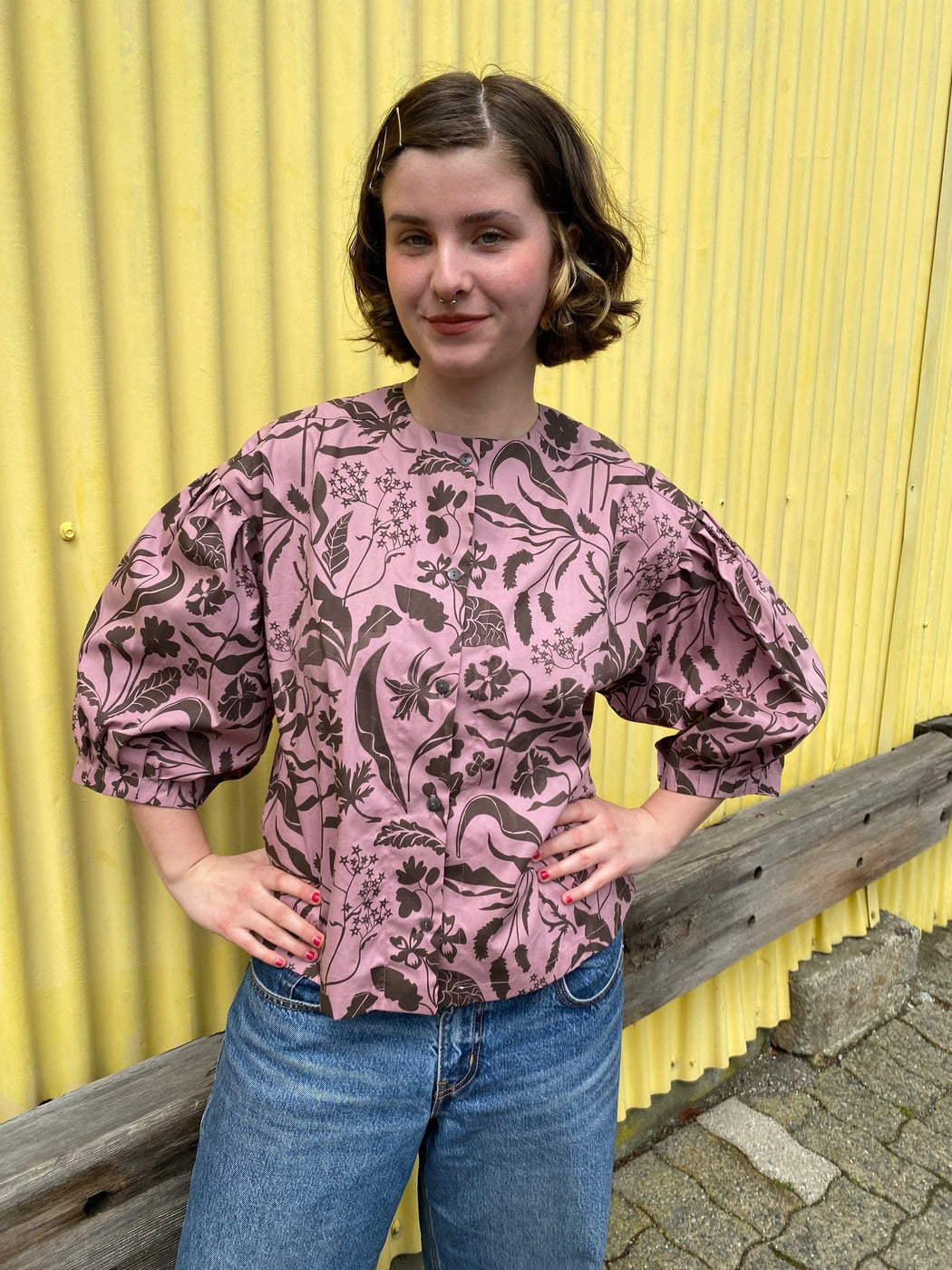 Antonia Blouse in Chocolate and Rose Wildflowers