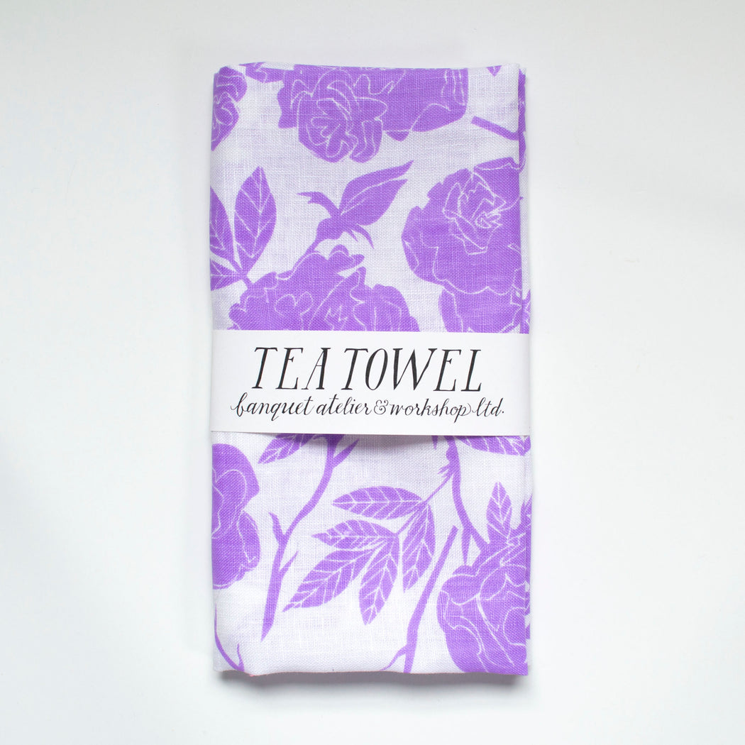 Beautiful Lavender Blue Roses printed on a Tea Towel